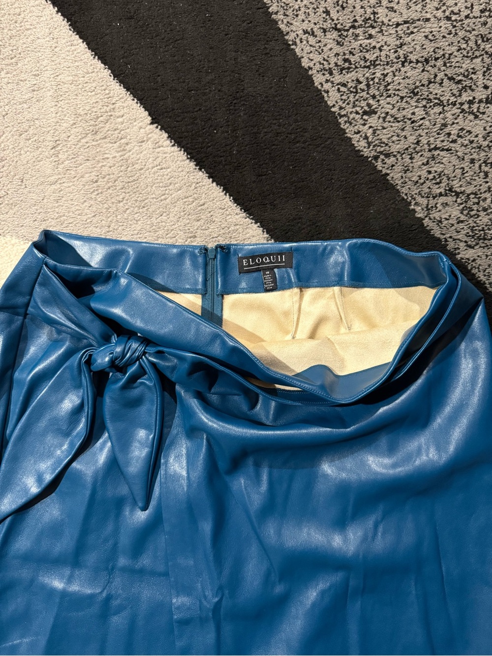 Blue Faux Leather Midi Skirt with Front Tie - Picture 3 of 3